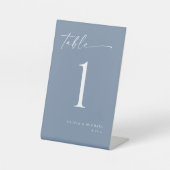 Elegant Modern Dusty Blue Wedding Table Numbers 台座サイン (正面)