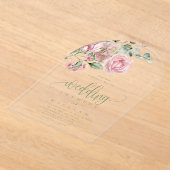 Elegant Modern Dusty Pink Rose Floral Wedding アクリル招待状 (レイダウン)