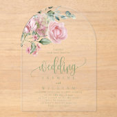 Elegant Modern Dusty Pink Rose Floral Wedding アクリル招待状 (正面)