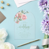 Elegant Modern Dusty Pink Rose Floral Wedding アクリル招待状 (インサイチュ (ウェディング))