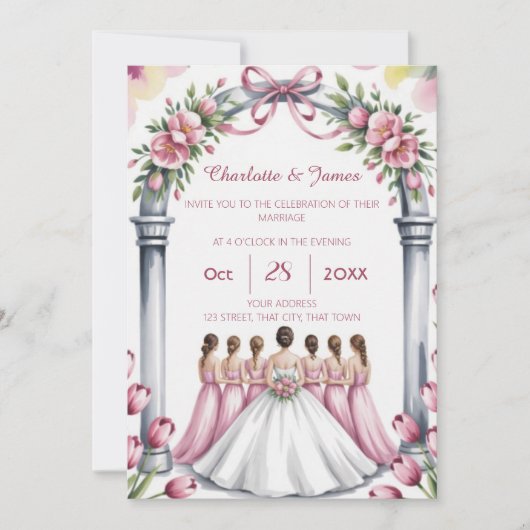 Elegant Modern Dusty Pink Rose Floral Wedding 招待状 (正面)