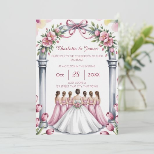 Elegant Modern Dusty Pink Rose Floral Wedding 招待状 (スタンド正面)