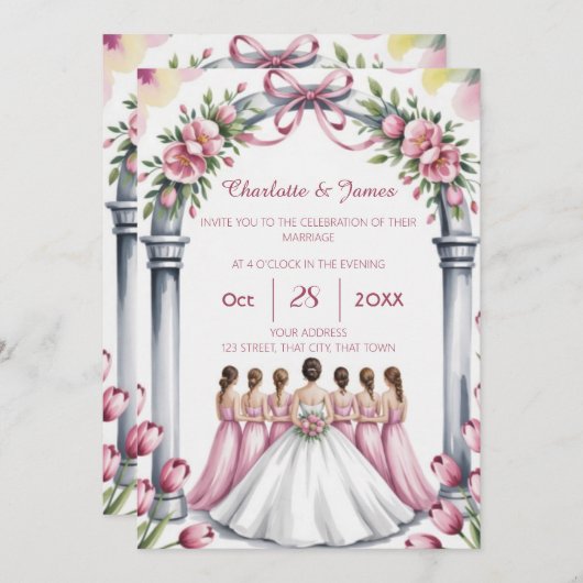 Elegant Modern Dusty Pink Rose Floral Wedding 招待状 (正面/裏面)