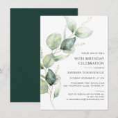 Elegant Modern Eucalyptus 90th Birthday 招待状 (正面/裏面)