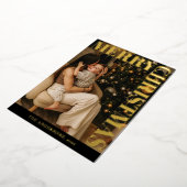 Elegant Modern Family Photo Black Merry Christmas 箔シーズンカード (回転した状態)