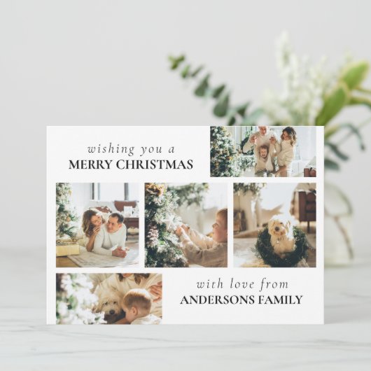 Elegant Modern Family Photo Collage Christmas Card シーズンカード (スタンド正面)