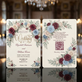 Elegant Modern Floral All In One QR Code Wedding 招待状