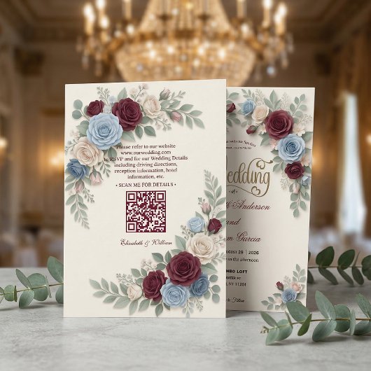 Elegant Modern Floral All In One QR Code Wedding 招待状