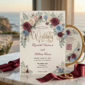 Elegant Modern Floral All In One QR Code Wedding 招待状