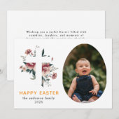 Elegant Modern Floral and Cross Happy Easter Photo シーズンカード (正面/裏面)