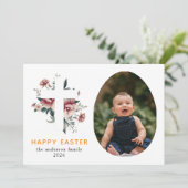 Elegant Modern Floral and Cross Happy Easter Photo シーズンカード (スタンド正面)