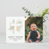 Elegant Modern Floral and Cross Happy Easter Photo シーズンカード (スタンド正面)