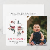 Elegant Modern Floral and Cross Happy Easter Photo シーズンカード (正面/裏面)