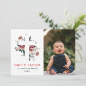 Elegant Modern Floral and Cross Happy Easter Photo シーズンカード (スタンド正面)