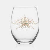 Elegant Modern floral Bird Overlay Flowers wedding ステムなしワイングラス (裏面)