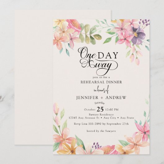 Elegant Modern Floral Classic | Rehearsal Dinner 招待状 (正面/裏面)