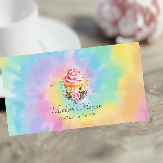 Elegant Modern Floral Cupcake Tie Dye Bakery 名刺