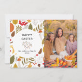 Elegant Modern Floral & Eggs Happy Easter Photo シーズンカード (正面)