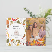 Elegant Modern Floral & Eggs Happy Easter Photo シーズンカード (スタンド正面)