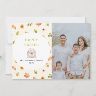 Elegant Modern Floral  Happy Easter Family Photo  シーズンカード