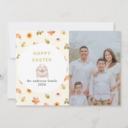 Elegant Modern Floral  Happy Easter Family Photo  シーズンカード (正面)