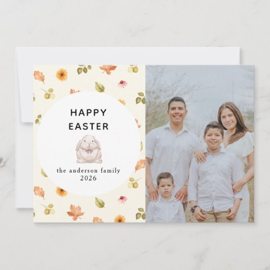Elegant Modern Floral Happy Easter Family Photo シーズンカード (正面)