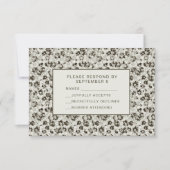 Elegant Modern Floral RSVP Card Silver Black (正面)