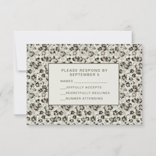 Elegant Modern Floral RSVP Card Silver Black (正面)
