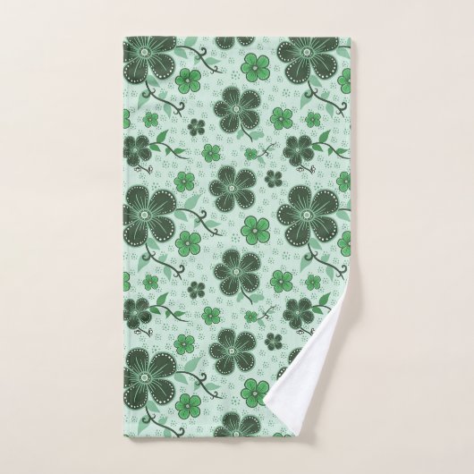Elegant, Modern Flower Pattern on Green バスタオルセット (ハンドタオル)