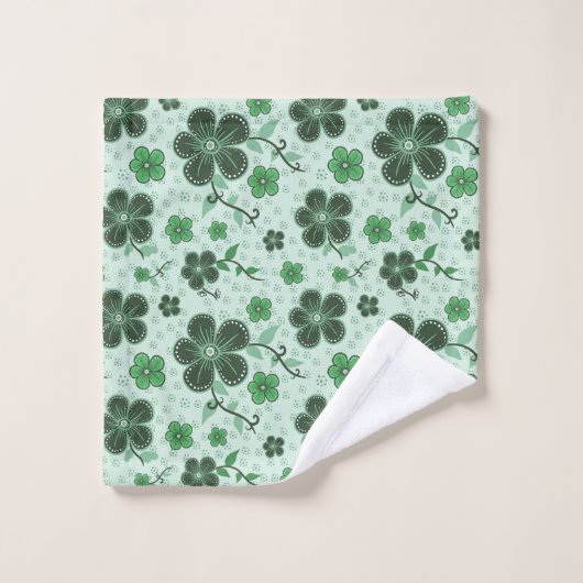 Elegant, Modern Flower Pattern on Green バスタオルセット (ウォッシュタオル)