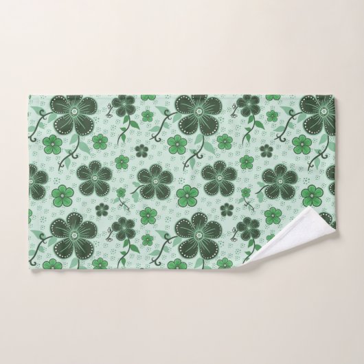Elegant, Modern Flower Pattern on Green バスタオルセット (ハンドタオル)