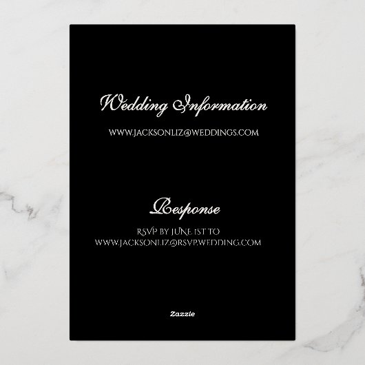 Elegant Modern Formal Black Wedding Gold 箔招待状 (裏面)