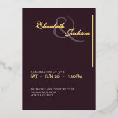 Elegant Modern Formal Plum Noir Wedding Gold 箔招待状 (正面)