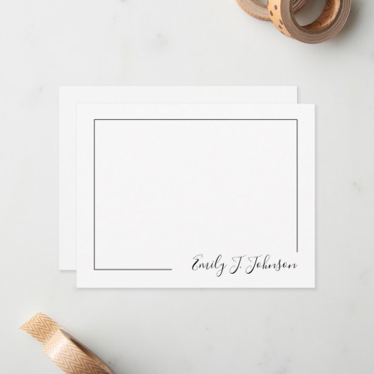 Elegant Modern Frame Black White Flat Note Card ノートカード (正面/裏面インサイチュ)