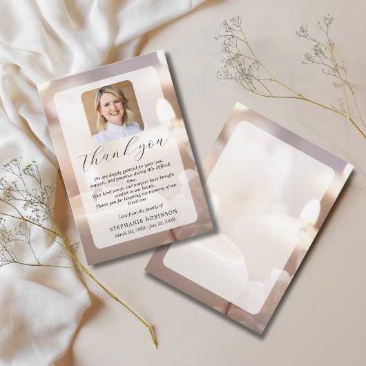Elegant Modern Funeral Sympathy Memorial Photo サンキューカード