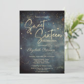 Elegant Modern Galaxy Stars Blue Sweet 16 招待状 (スタンド正面)