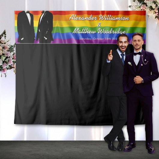 Elegant Modern Gay Men Rainbow Wedding Backdrop タペストリー
