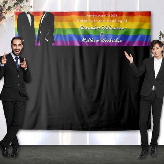 Elegant Modern Gay Men Rainbow Wedding Backdrop タペストリー