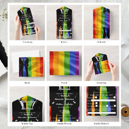 Elegant Modern Gay Men Wedding Rainbow オールインワン招待状