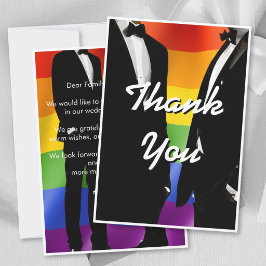 Elegant Modern Gay Men Wedding Rainbow サンキューカード