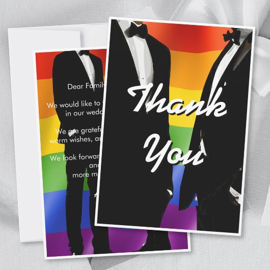 Elegant Modern Gay Men Wedding Rainbow サンキューカード