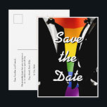 Elegant Modern Gay Men Wedding Rainbow ポストカード<br><div class="desc">The Gay Men Wedding Elegant Modern collection offers a complete suite of coordinating stationery and accessories designed for two grooms. Two grooms in classic black tuxedos against a vibrant rainbow Pride flag, with bold brush script typography that brings a retro-nostalgic edge to a modern celebration. Every piece is fully customizable...</div>