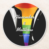 Elegant Modern Gay Men Wedding Rainbow ラウンドペーパーコースター (正面)