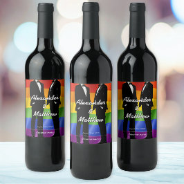Elegant Modern Gay Men Wedding Rainbow ワインラベル