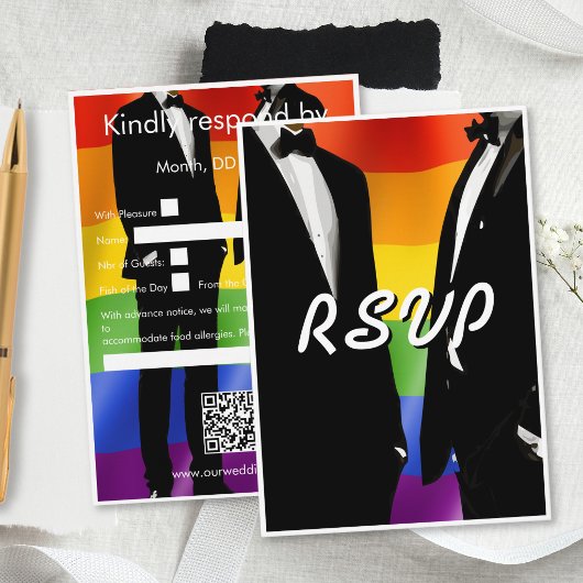 Elegant Modern Gay Men Wedding Rainbow 出欠カード