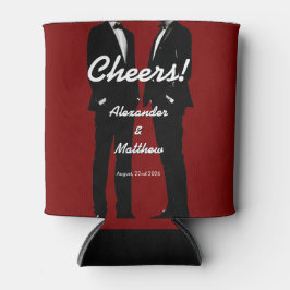 Elegant Modern Gay Men Wedding Rainbow 缶クーラー