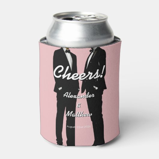 Elegant Modern Gay Men Wedding Rainbow 缶クーラー (缶正面)