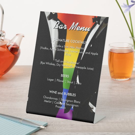 Elegant Modern Gay Men Wedding Rainbow Bar Menu 台座サイン (インサイチュ)