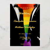 Elegant Modern Gay Men Wedding Rainbow Gold  箔招待状 (正面)