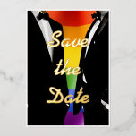 Elegant Modern Gay Men Wedding Rainbow Gold 箔招待状<br><div class="desc">The Gay Men Wedding Elegant Modern collection offers a complete suite of coordinating stationery and accessories designed for two grooms. Two grooms in classic black tuxedos against a vibrant rainbow Pride flag, with bold brush script typography that brings a retro-nostalgic edge to a modern celebration. Every piece is fully customizable...</div>